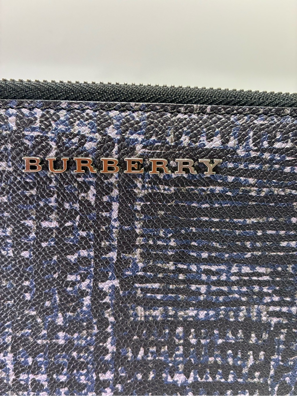 Burberry Blue Black Textured Zip Pouch Wallet